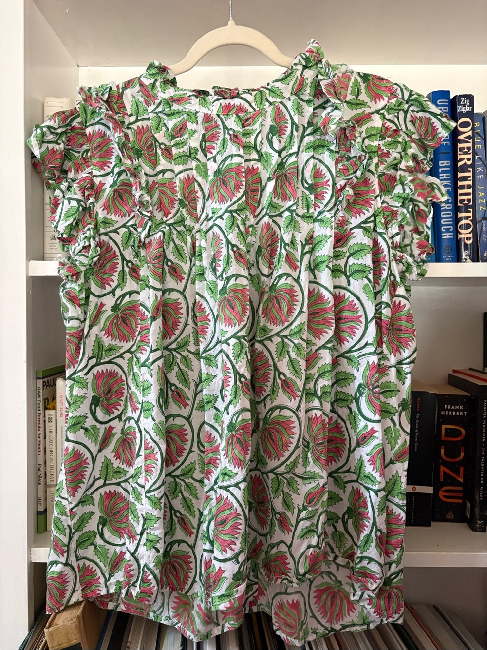 Victoria Dunn Pink & Green Floral Ruffle Sleeve Dress